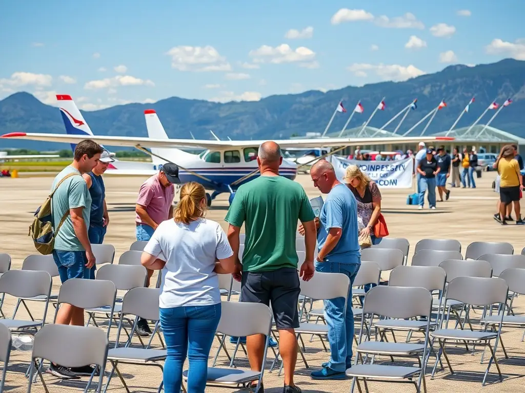 A photograph of volunteers setting up decorations for a community event in Potigny, showcasing the collaborative spirit of the organization.